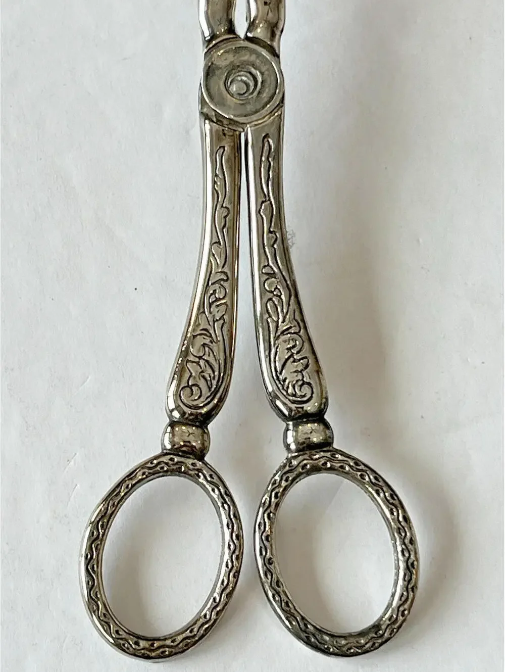 Vintage Italian Scissor Tongs Silverplate Fork and Spoon shape Fruit design 2202
